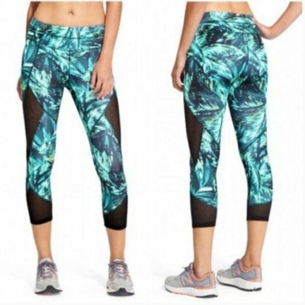 Athleta Leggings Tropical Green Floral Napali Mesh Sonar Capri